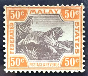 Malaya 1905 Federated Malay States FMS Tiger 50c MNG MCCA SG#47db M2226