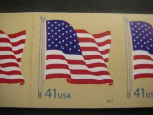 Scott 4186, 41c Flag, PNC5 in strip of 7 #P11111, MNH Coil Beauty