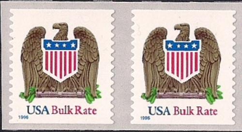 #2907 (10) cents Eagle & Shield, Coil Pair mint OG NH VF