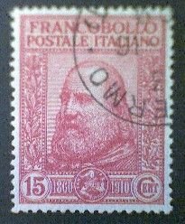 Stamps, Italy, Scott #116, used(o), 1910, Giuseppe Garibaldi, 15(+5)c, claret