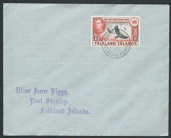 FALKLAND IS 1946 GVI 1/3d Vulture on FDC - Port Stanley cds................43915