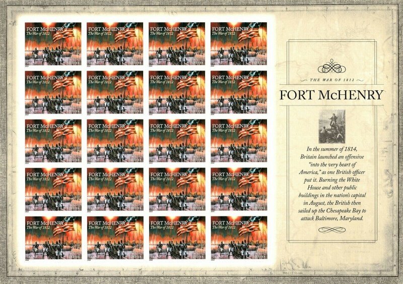 U.S. 4921 War of 1812/Ft. McHenry Forever Sheet of 20 VF-XF MNH