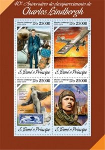 St Thomas - 2014 Lindbergh 40th anniversary - 4 Stamp Sheet - ST14207a