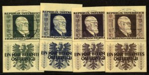 Austria #B185-188a Cat$130, 1946 Renner, singles from the souvenir sheets, us...