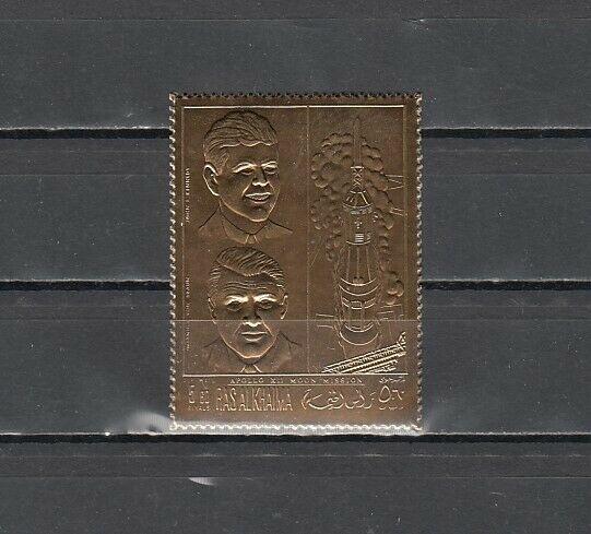 Ras Al Khaima, Unlisted. J. Kennedy & W. Von Braun with Space Rocket. Gold Foil.