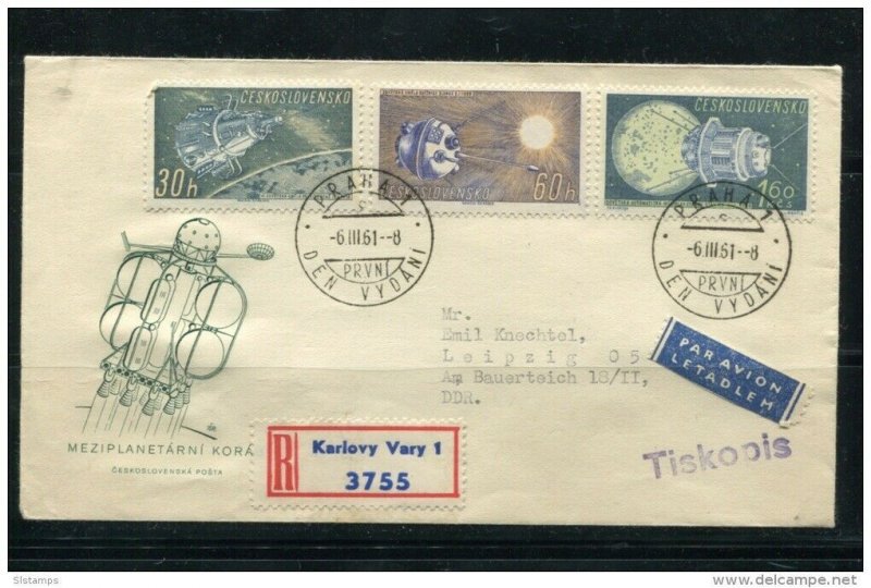 Czechoslovakia 1961 Register Cover First Day Cancel Karlovy Vary to Germany