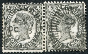 Queensland 1909 4d grey-black Die I SG294 used pair