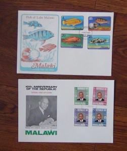 Malawi x 10 FDC 1976 1981 Oiseaux Poisson Faune Artisanat Agriculture République