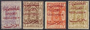 SAUDI ARABIA 1925 4 LINE OVPTS IN RED SG 161-4 COMPLETE SET HINGED THE 5pi HAS A