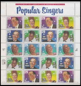 US #2849 - 53, 29c Popular Singers,  Sheet, VF mint never hinged, Fresh Sheet...