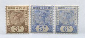 British Honduras QV 1891-95 3, 5, and 6 cents mint o.g. hinged