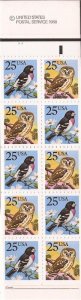 US Stamp 1988 25c Birds Booklet of 20 Stamps Plate #2222 Scott #BK160