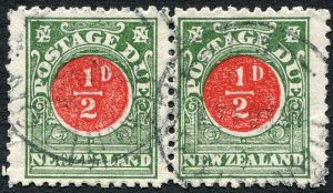 New Zealand 1904 ½d red & green Postage Due SGD18 used pair