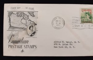 D)1961, CANADA, FIRST DAY COVER SENT TO U.S.A, AIR MAIL, ISSUE, CENTENARY OF