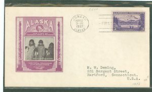 US 800 1937 3c Alaska (part of the US Possession series) single on an addressed first day cover with an Ioor cachet.