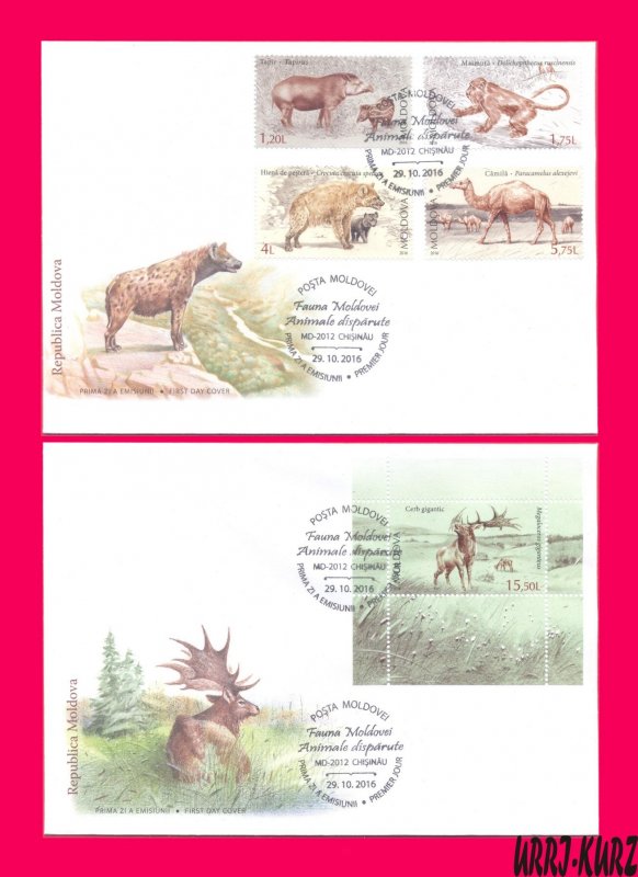 MOLDOVA 2016 Nature Fauna Lost Ancient Extinct Mammals Animals Sc924-928 2 FDC