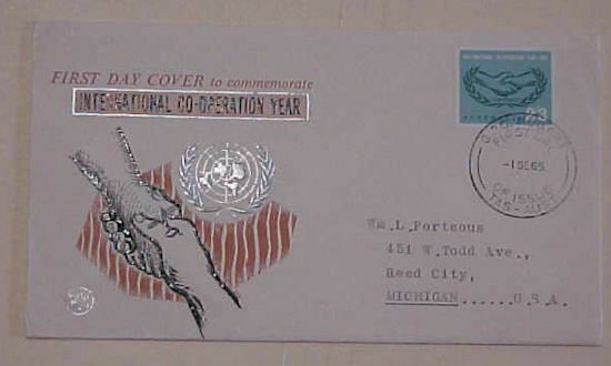 AUSTRALIA FDC 1965 ICY UNITED NATIONS CACHET ADDRESSED