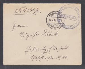 Germany 1915 WWI stampless Feldpost Seebataillon cover,1st Marine Division