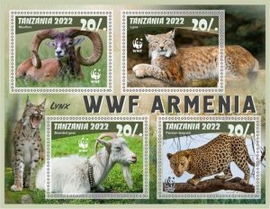 Stamps. Fauna Animals WWF Armenia 1+1 sheets perforated 2022 year  Tanzania