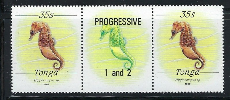 Tonga 703 MNH 1989 Marine Life Pair with label (fe4567)