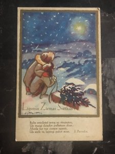 1932 Riga Latvia Picture Postcard Cover To USA Merry Christmas Card