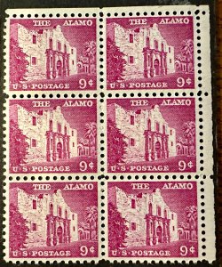 US # 1043 The Alamo block of 6 9c 1956 Mint NH