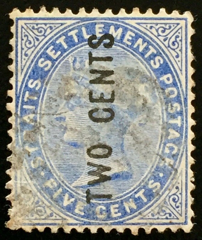 Malaya Straits Settlements 1884 QV 2c on 5c Used SG#76 M2076