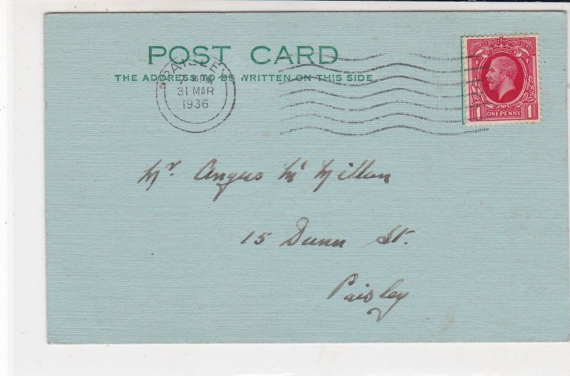 England 1936 Paisley Cancel Wavy Lines Slogan Frm Bridge Club Stamp Card  34845