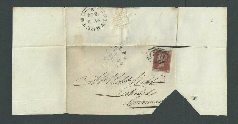 1844 Great Britain #3a Orange Brown On Folded Letter Trimmed Lower Right