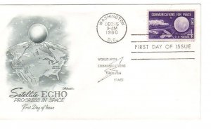 US 1173 (Me-5) 4c Echo 1 Satellite single FDC Artmaster Cachet Unadd ECV $10.00