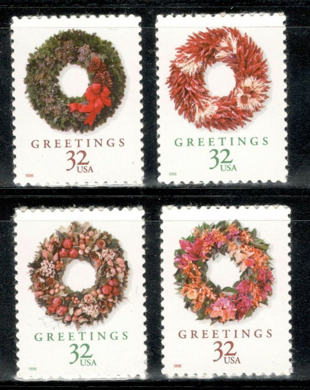 3249-52b Holiday Wreaths Set Of 4 Mint/nh FREE SHIPPING