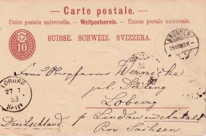 Switzerland 1883 Postal Card Stationery Brunnen to Saxony Carte Postale