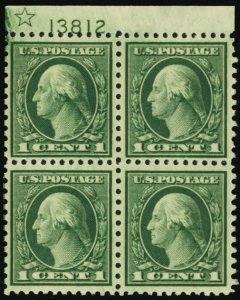 538, Mint VF NH 1¢ PL# & Star Plate Block of Four * Stuart Katz