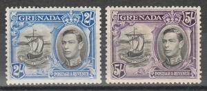 GRENADA 1938 KGVI SHIP 2/- AND 5/- PERF 13.5 X12.5