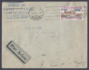 TUNIS 1935 FRANCE FIRST FLIGHT ON AIR FRANCE TUNIS TO PARIS CACHET DATED 2 AVRIL