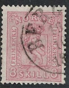 Norway 1856 8sk pink sg30 very fine used, nibbled perf cat £450