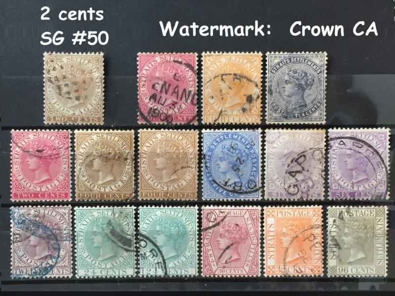 Malaya  Straits Settlements 1882-91 QV 16V  CrownCA incl 2c Brown M1901