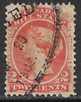 CANADA 1865 QV 2c Red BILL STAMP REVENUE VDM. FB19 USED