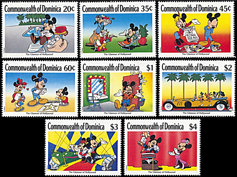 Dominica 1208-1215, MNH, Disney Enjoying the Glamour of Hollywood