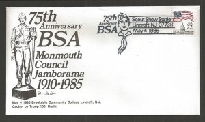 1985 US Scouts Lincroft NJ Monmouth Council BSA 75th anniv cancel Tr 136 Hazlet
