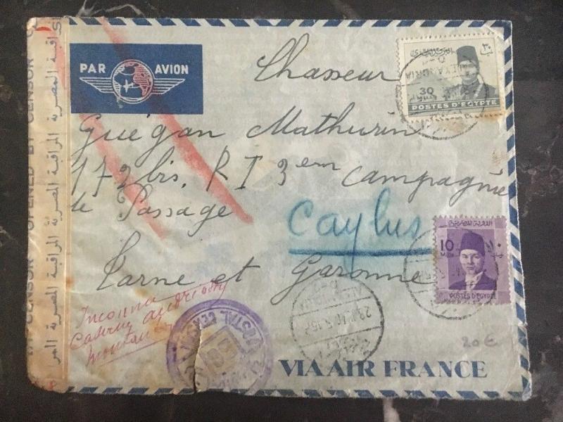 1940 Alexandria Egypt Dual Censored Cover to Caylus France Letter Enclosed