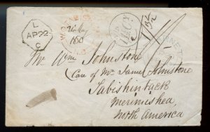 ? 1850 very RARE WAY OFFICE W.O. TABUSINTAC N.B. dbl s/r 1 1/2dPKT UK to Canada