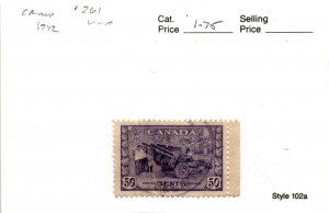 Canada, Postage Stamp, #261 Used, 1942 World War 2 Artillery (AE)