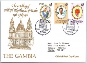 FIRST DAY COVER ROYAL WEDDING PRINCE CHARLES & PRINCESS DIANA THE GAMBIA 1981