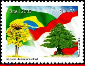 2954 BRAZIL 2005 LEBANESE IMMIGRATION, LEBANON, NATURE, TREES, FLAGS MNH