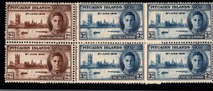 ES-15078 PITCAIRN ISLANDS Scott# 9-10 Mint NH KGVI 1946 Block of 4