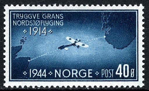 Norway 267, MNH. 1st flight over the North Pole, by Tryggve Gran, 20th ann. 1944