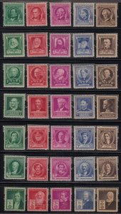 1940 Famous Americans Sc 859 - 893 MNH singles full OG set of 35 CV $34 Typical