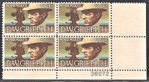 U.S.#1555 D.W. Griffith 10c Plate Block of 4, MNH.  P#36072