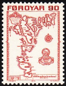 Faroe Islands 1975 MNH Sc #13 90o Map of Islands 1673